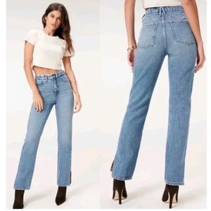 NWT Good American Good Boy Ankle Slit Blue 941 Jeans Size 14/32